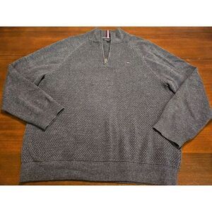 Tommy Hilfiger Men's Size 2XL Pullover Sweater Quarter Zip Knit Cotton Grey‎